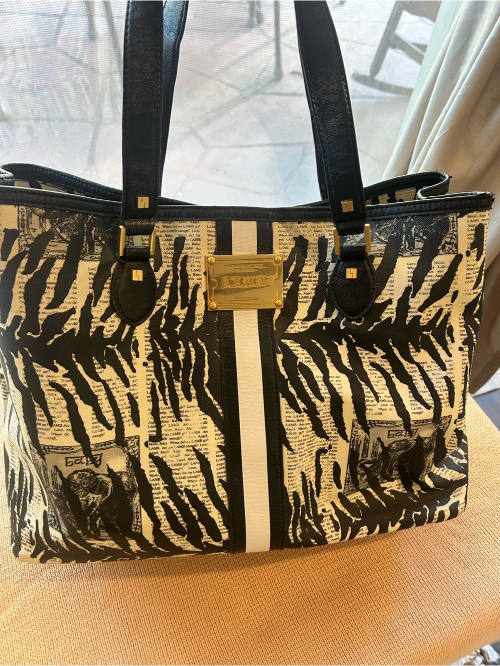 LAMB  Black & White Zebra Print Tote Bag